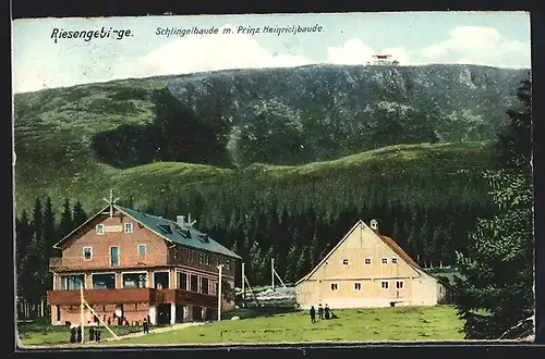 AK Schlingelbaude, Berghütte mit Prinz Heinrichbaude im Riesengebirge