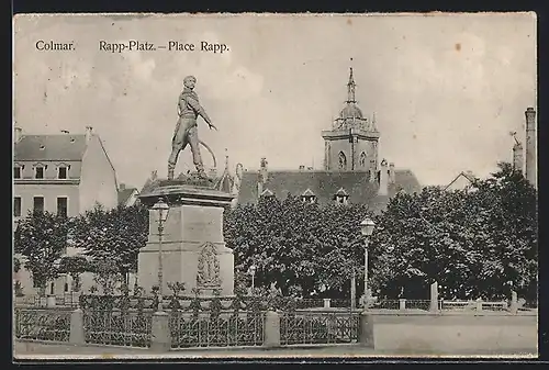 AK Colmar, Place Rapp, Rapp-Platz mit Denkmal