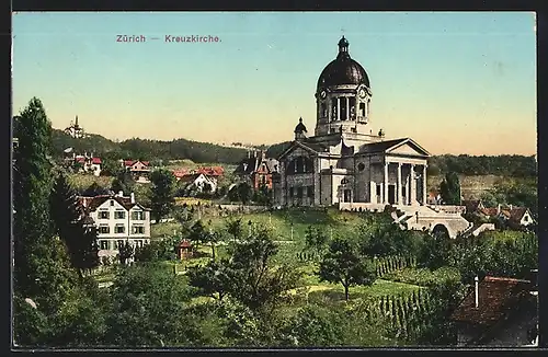 AK Zürich, Teilansicht mit Kreuzkirche