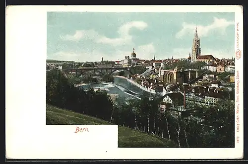 AK Bern, Teilansicht mit Brücke aus der Vogelschau