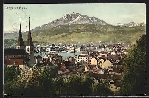 AK Luzern, Ortsansicht mit Pilatus