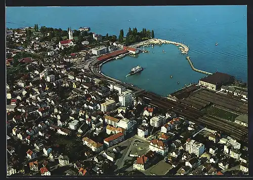 AK Romanshorn am Bodensee, Ortsansicht mit Hafen vom Flugzeug aus