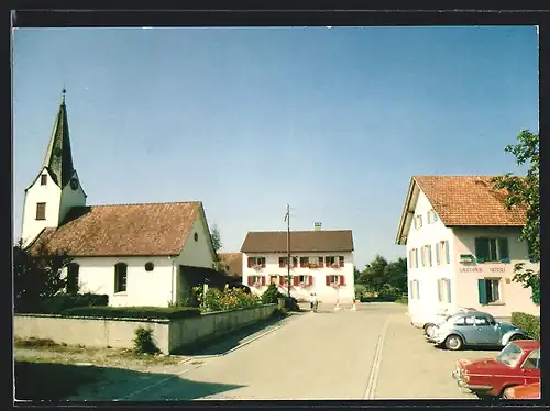 AK Wäldi, Ortspartie mit VW Käfer und Kirche