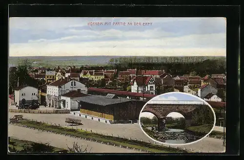 AK Horrem / Kerpen, Teilansicht mit Bahnhof, Erftpartie