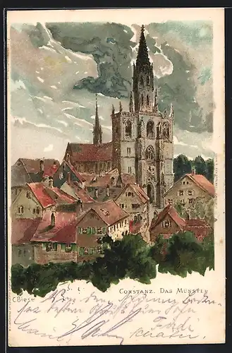 Künstler-AK Carl Biese: Constanz, Teilansicht mit Blick zum Münster