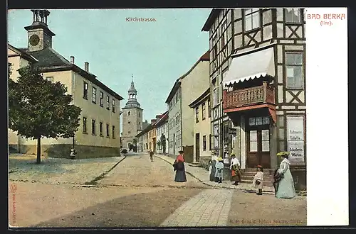 AK Bad Berka /Ilm, Kirchstrasse mit Geschäft