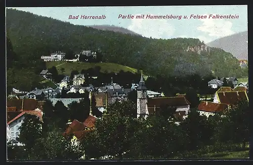 AK Bad Herrenalb, Partie mit Hummelsburg und Felsen Falkenstein