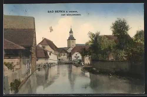 AK Bad Berka, die Kirche vom Mühlgraben aus gesehen