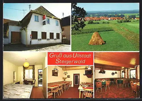 AK Ullstadt /Steigerwald, Gasthaus Zur Wolfsschlucht mit Innenansicht, Feld mit Heu