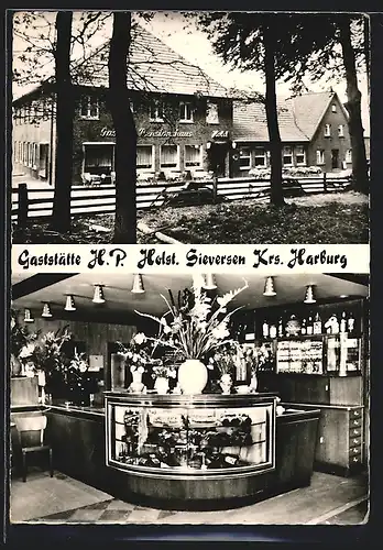 AK Sieversen üb. Hamburg-Harburg, Gaststätte H. P. Holst mit Innenansicht