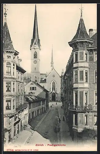 AK Zürich, Strassenpartie an der Predigerkirche