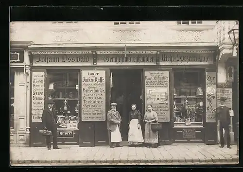 Foto-AK Wien, Gemischtwarenhandel Johann Osswald, Jörger Strasse 31