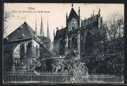 AK Erfurt, Dom mit Marien-Bild und Severi-Kirche