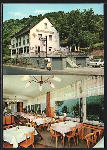 AK St. Goarshausen, Hotel-Restaurant Loreleyschlösschen, Bes. A. Pree, Aussen- und Innenansicht