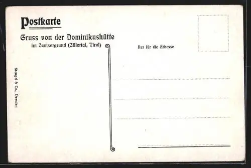 Künstler-AK Dominikus-Hütte, Berghütte im Zamsergrund