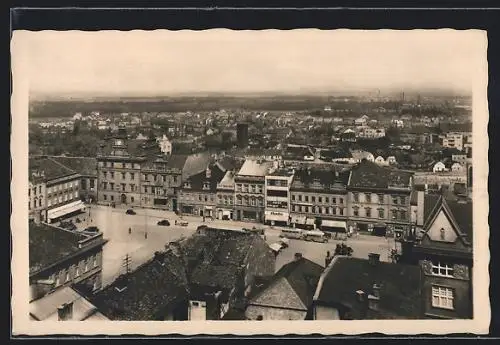 AK Kolin, Teilansicht mit Markt aus der Vogelschau