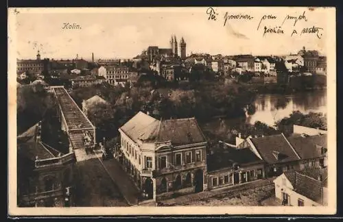 AK Kolin, Panorama mit Kirche