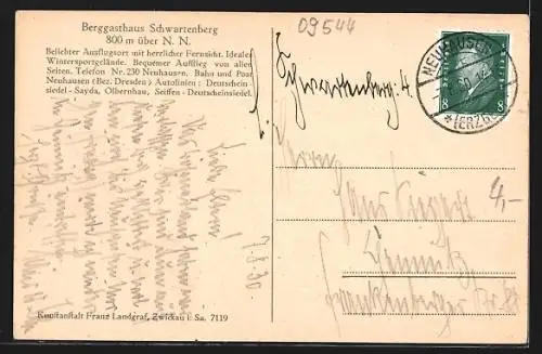 AK Neuhausen / Erzgeb., Berggasthaus Schwartenberg