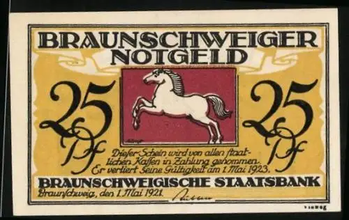 Notgeld Braunschweig 1921, 25 Pfennig, Schloss Blankenburg