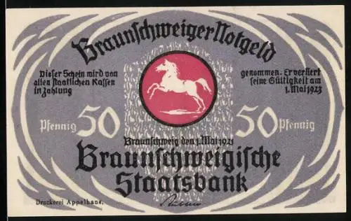 Notgeld Braunschweig 1921, 50 Pfennig, Brunnen am Altstadtmarkt