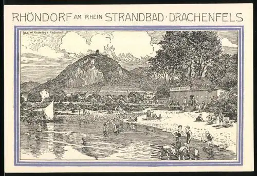 Notgeld Bad Honnef 1921, 50 Pfennig, Rhöndorf am Rhein, Strandbad Drachenfels