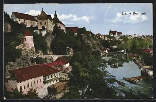 AK Lázne Bechyne, Ortsteilansicht am Fluss