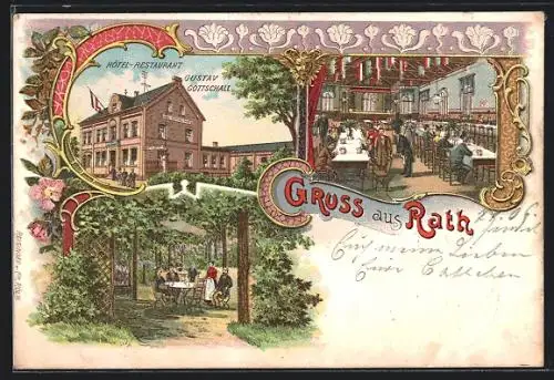 Lithographie Rath / Düsseldorf, Hotel-Restaurant Gustav Gottschall