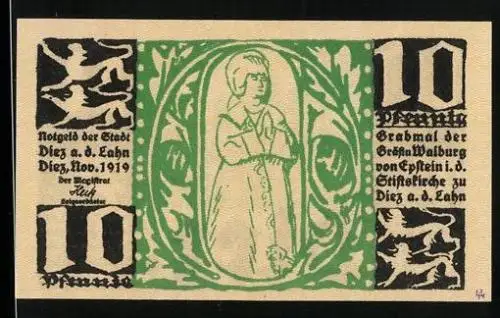 Notgeld Diez a. d. Lahn 1919, 10 Pfennig, Betender Geistlicher