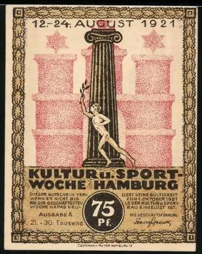 Notgeld Hamburg 1921, 75 Pfennig, Kultur u. Sportwoche, Kirche