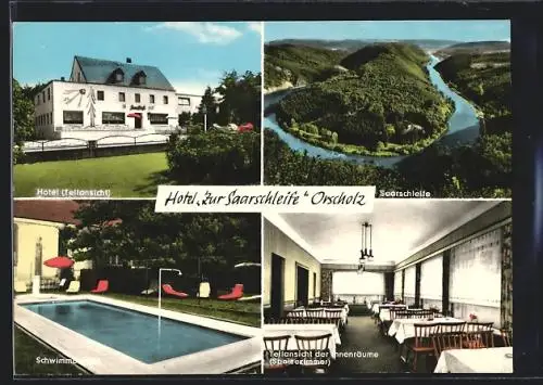 AK Orscholz, Hotel-Pension zur Saarschleide, Aussenansicht u. Inneres, Bes. N. Berend