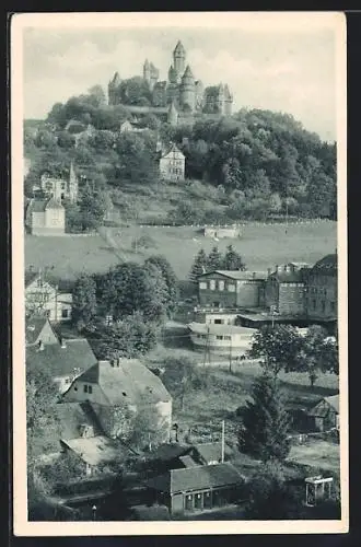 AK Braunfels-Lahn, Ortsansicht mit Bahnhofsgaststätte