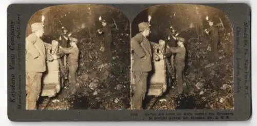 Stereo-Fotografie Keystone View Co., Meadville / PA., Brechen und Laden der Kohle nach der Sprengung, Scarnton, Bergbau