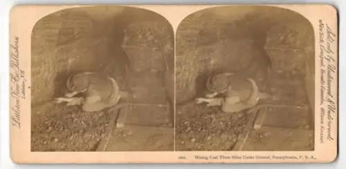 Stereo-Fotografie Littleton View Co., Littleton / N.H., Mining Coal Three Miles Under Ground, Bergbau, Kohle