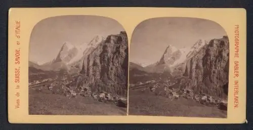 Stereo-Fotografie Gabler, Interlaken, Ansicht Mürren, Blick nach dem Ort mit Alpenpanorama