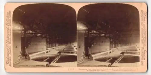 Stereo-Fotografie Underwood & Underwood, New York, Ansicht Johannesburg, Robinsin Mine, precipitating vats, Goldwaschen