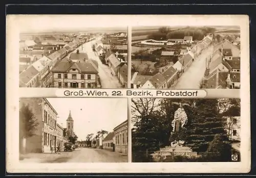 AK Probstdorf, Strassenpartie aus der Vogelschau, Blick zur Kirche