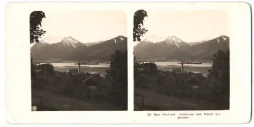 Stereo-Fotografie NPG, Berlin, Ansicht Kreuth, Blick auf den Schliersee mit Alpenpanorama