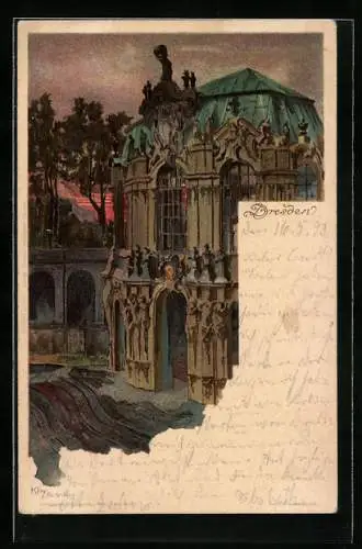 Künstler-AK Heinrich Kley: Dresden, Abendstimmung am Zwinger