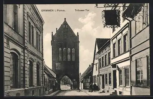 AK Grimmen i. Pomm., Strassenpartie mit Tribseer Tor