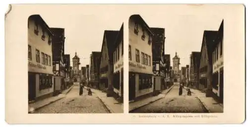 Stereo-Fotografie NPG, Berlin, Ansicht Rothenburg o. d. T., Blick in die Klingengasse mit Klingentor und Geschäften