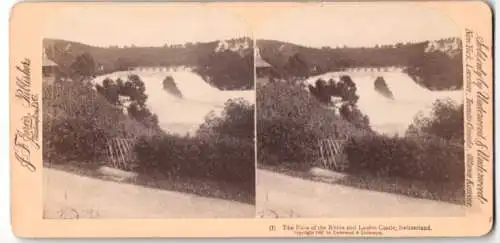 Stereo-Fotografie J. F. Jarvis, Washington, Ansicht Schaffhausen, Blick auf dne Rheinfall mit Schloss Laufen