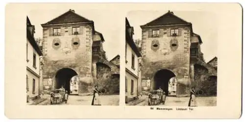 Stereo-Fotografie NPG, Berlin, Ansicht Memmingen, Blick zum Lindauer Tor, Mutter mit Kinderwagen, Reklametafel