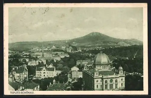 AK Teplitz Schönau / Teplice, Blick auf Synagoge und Stadt