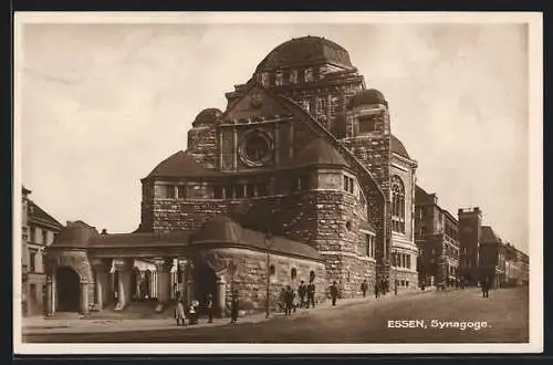 AK Essen, Synagoge mit Strassenpartie