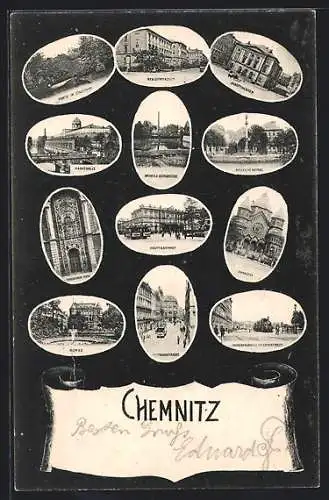 AK Chemnitz, Synagoge, Hauptbahnhof, Reitbahnstrasse