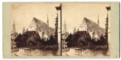 Stereo-Fotografie Edouard Fietta, Strasbourg, Ansicht Strasbourg, Blick nach der Kirche mit Turm des Münster