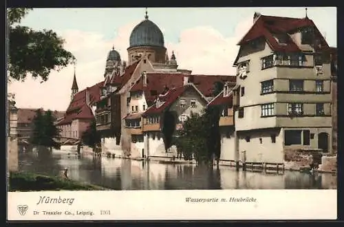 AK Nürnberg, Wasserpartie mit Heubrücke und Synagoge