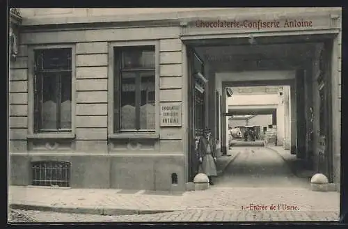 AK Brüssel / Bruxelles, Chocolaterie-Confiserie Antoine, Entrée de l`Usine