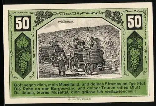 Notgeld Schweich 1921, 50 Pfennig, Arbeiter bei der Weinlese