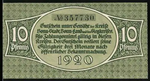 Notgeld Bonn 1920, 10 Pfennig, Männer bewegen einen grossen Felsklotz